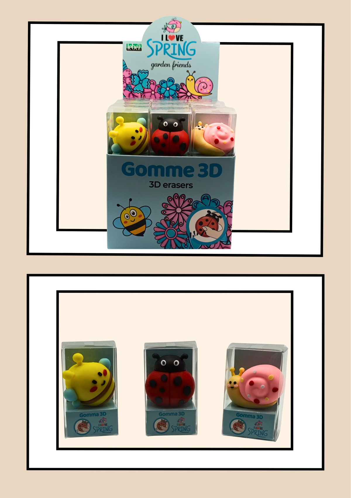 Gomma 3D Lebez I Love Spring - espositore con tutti i modelli