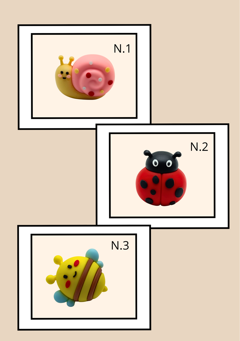 Gomma 3D Lebez I Love Spring - N.1 Lumachina, N.2 Coccinella, N.3 Ape