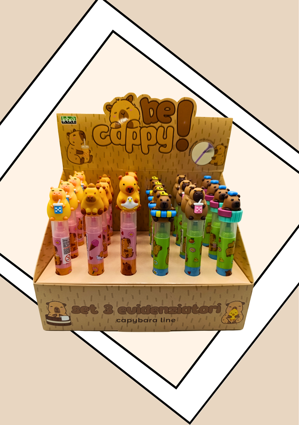 Display espositore Evidenziatori Capybara Be Cappy - set 3 evidenziatori Capybara Line