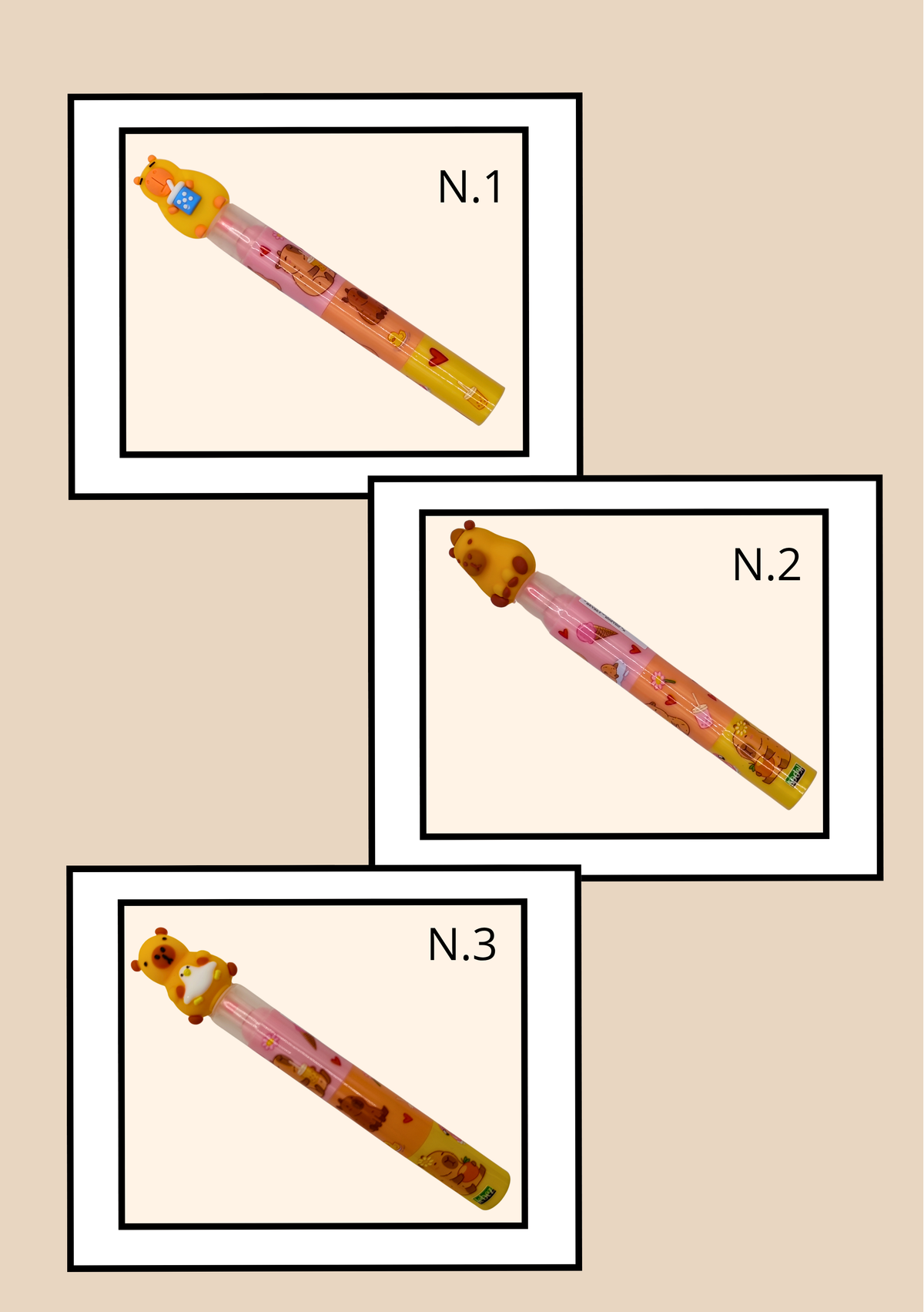 Evidenziatore Capybara N.1 Rosa, N.2 Arancio, N.3 Giallo