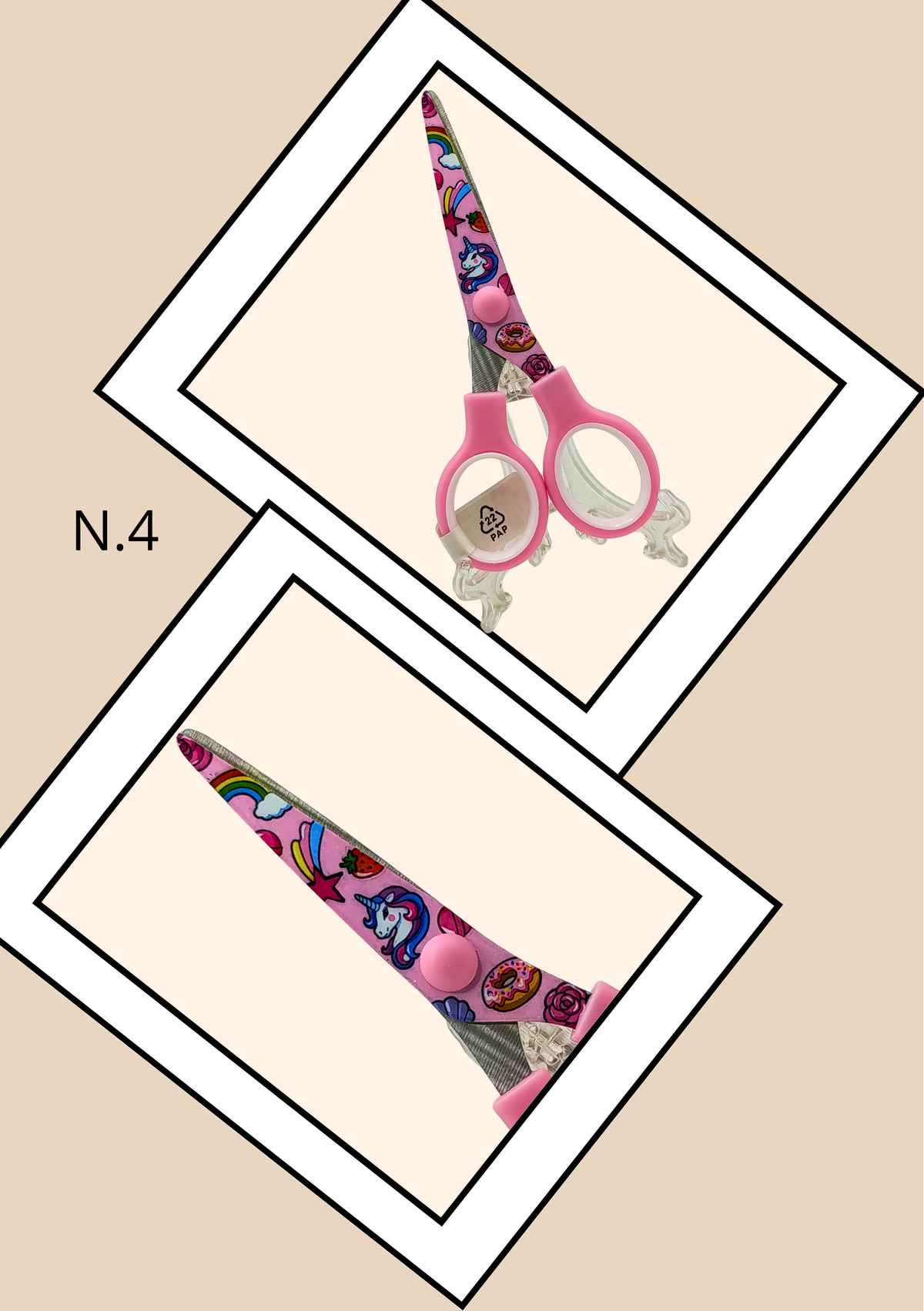 Forbici Stampate Lebez N.4 - Unicorni manico rosa