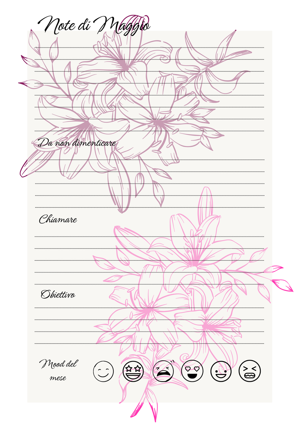 Agenda Mensile Personalizzata Artigianale Floreale