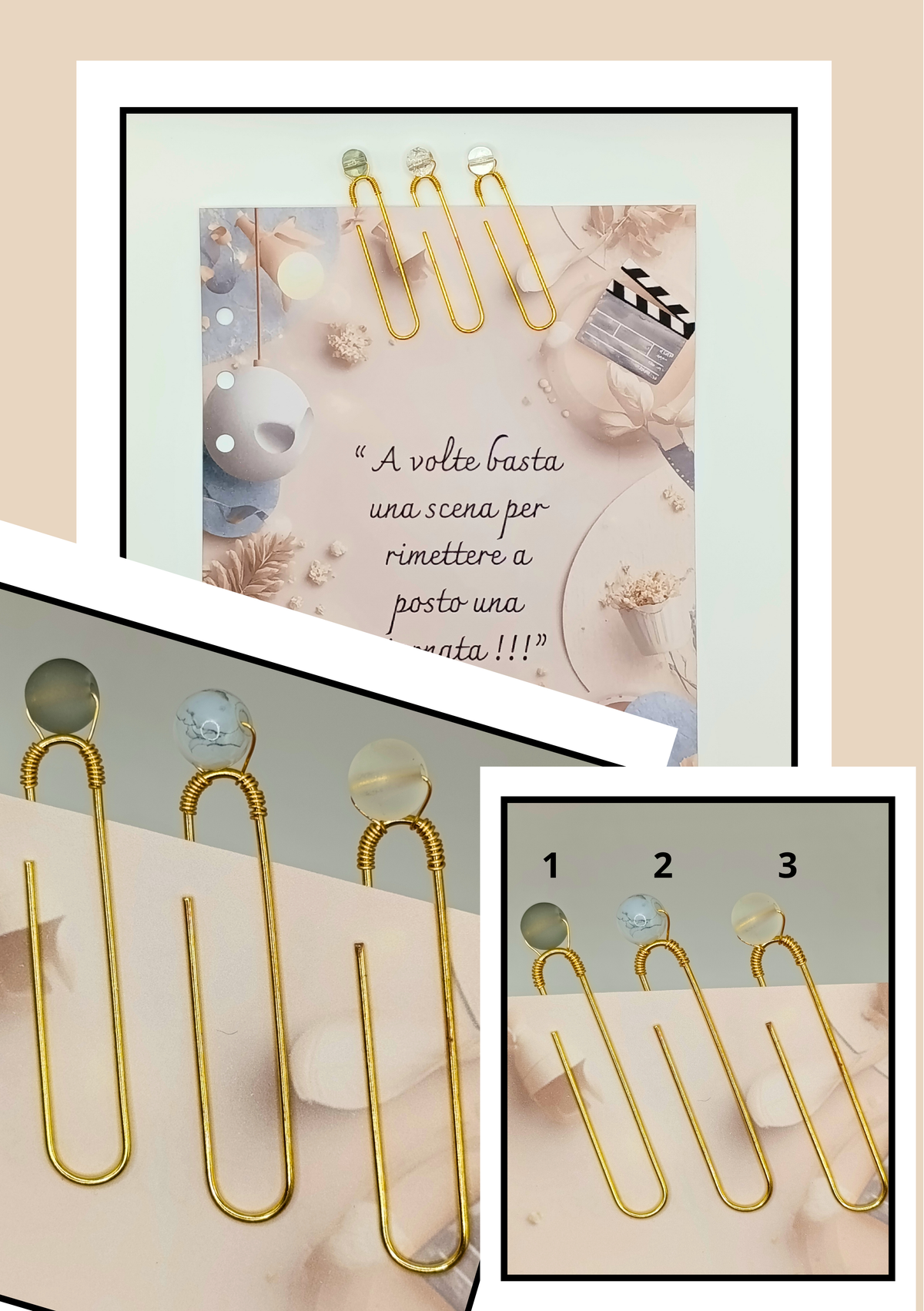 Graffette Dorate con Perla – Fermafogli Eleganti Decorativi Cancelleria