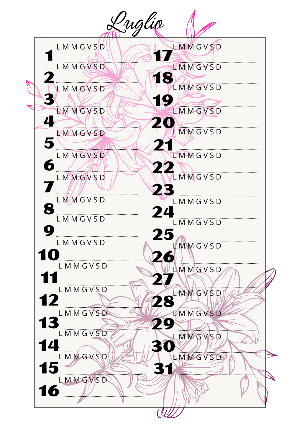 Agenda Mensile Personalizzata Artigianale Floreale