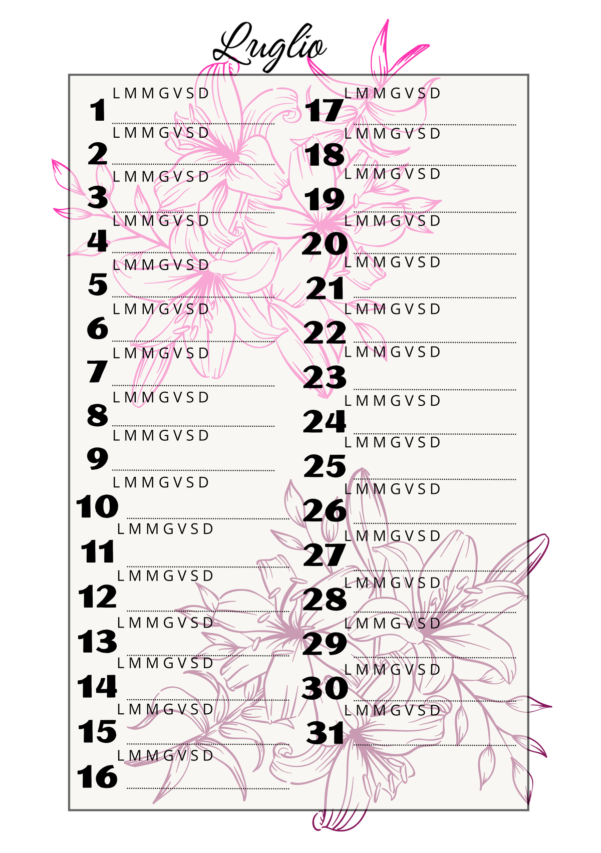 Agenda Mensile Personalizzata Artigianale Floreale