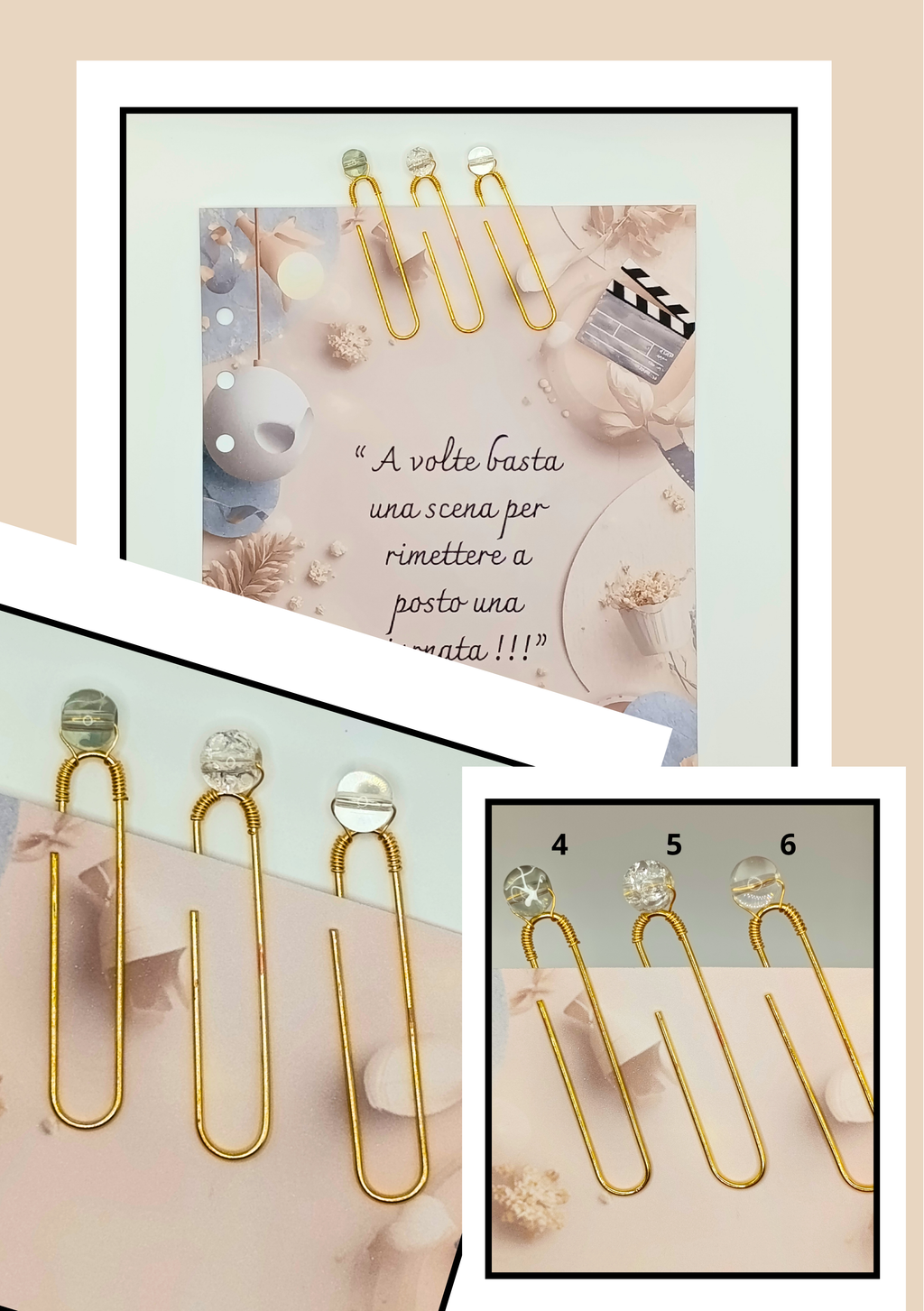 Graffette Dorate con Perla – Fermafogli Eleganti Decorativi Cancelleria