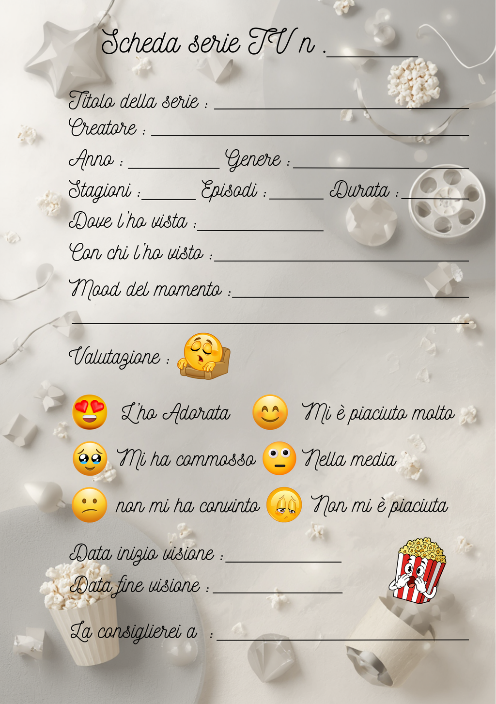 Diario Film e Serie TV Personalizzato Artigianale – Modello 2
