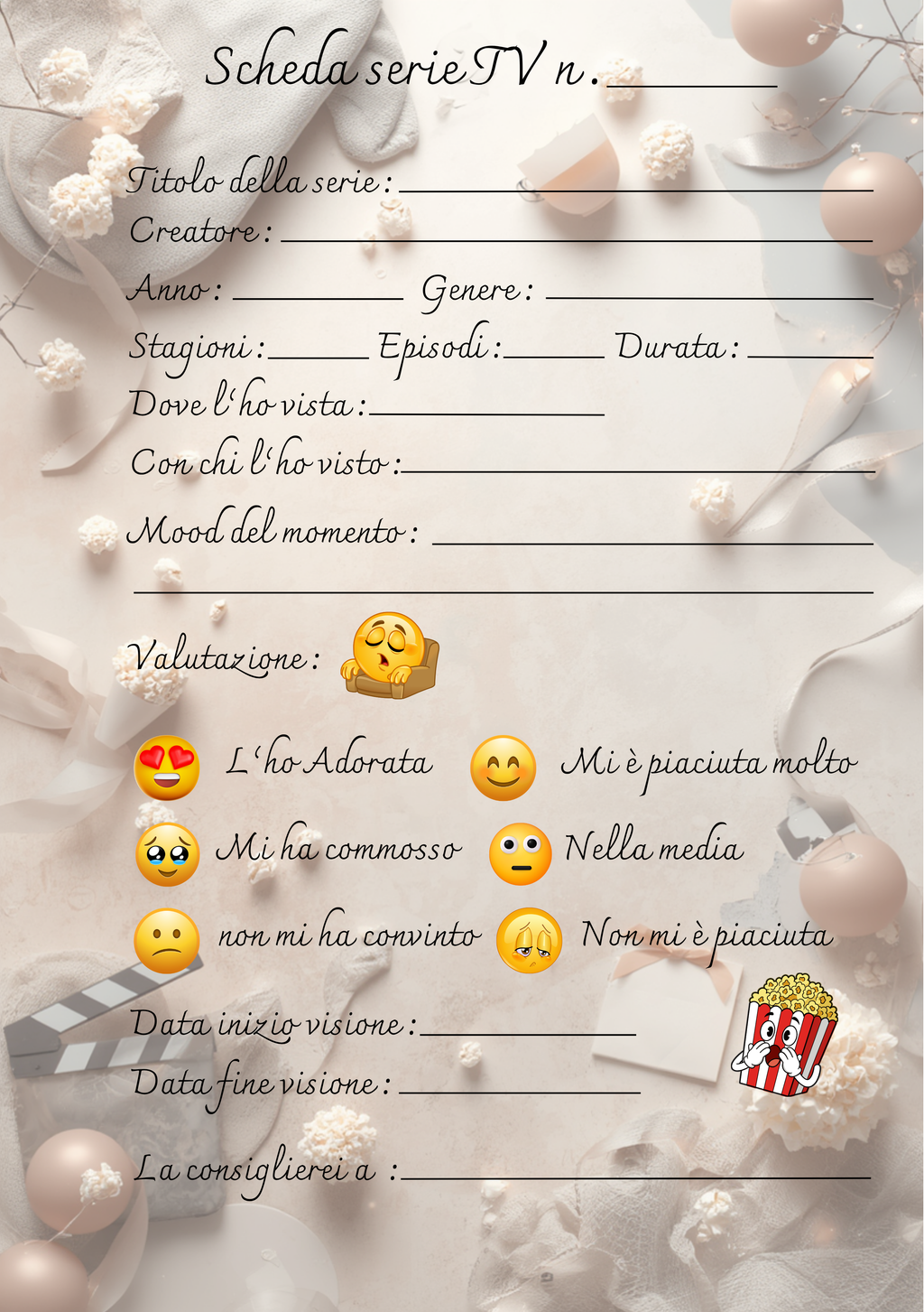 Diario Film e Serie TV Personalizzato Artigianale – Modello 1
