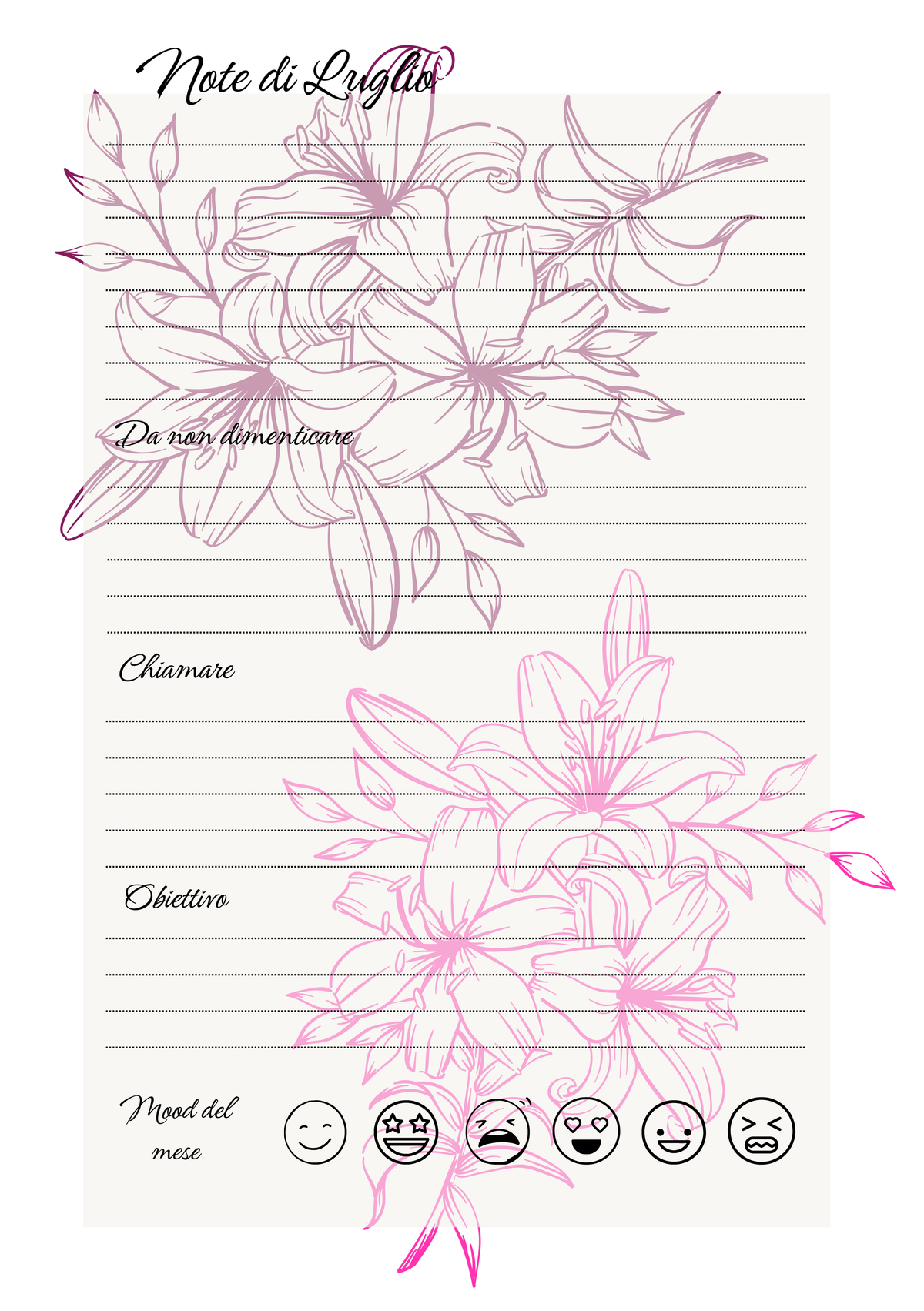Agenda Mensile Personalizzata Artigianale Floreale
