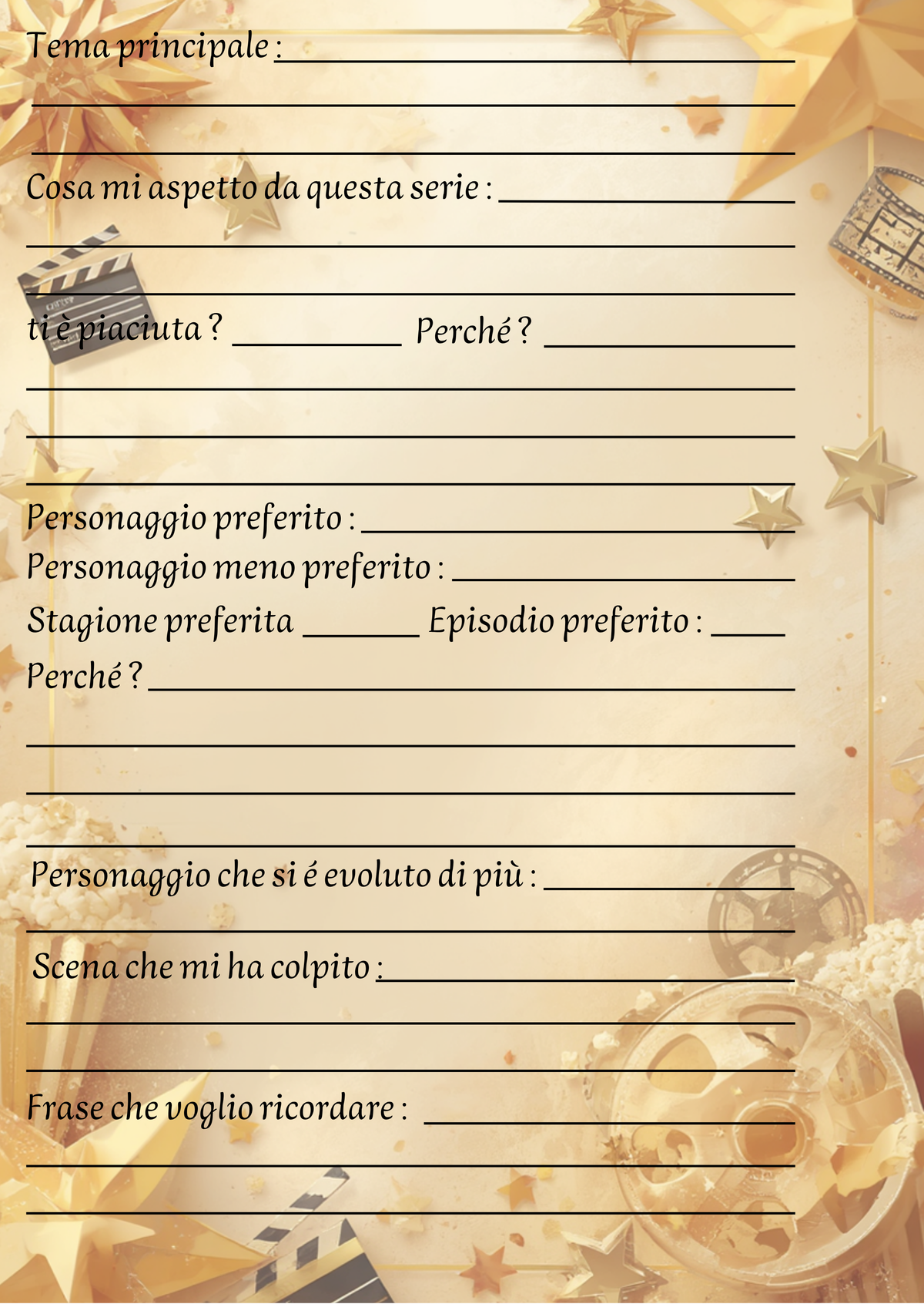 Diario Film e Serie TV Personalizzato Artigianale – Modello 3