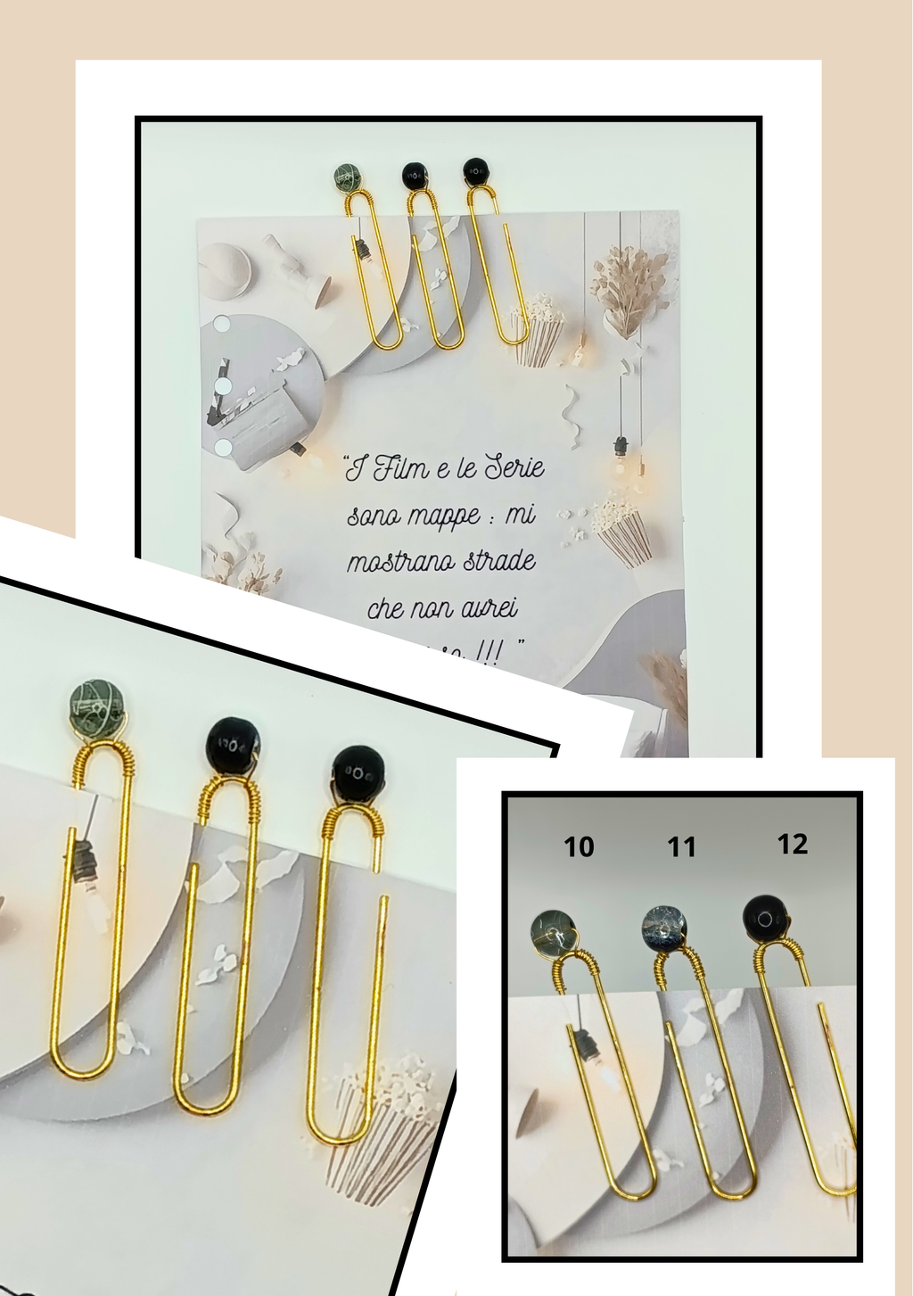 Graffette Dorate con Perla – Fermafogli Eleganti Decorativi Cancelleria
