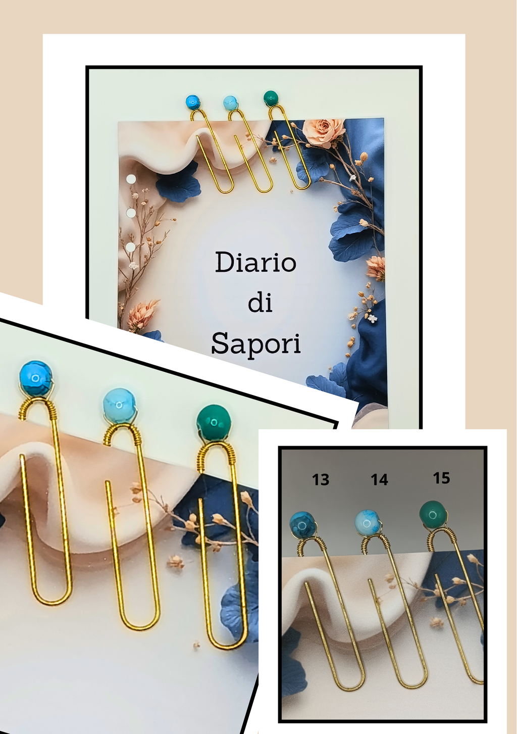 Graffette Dorate con Perla – Fermafogli Eleganti Decorativi Cancelleria