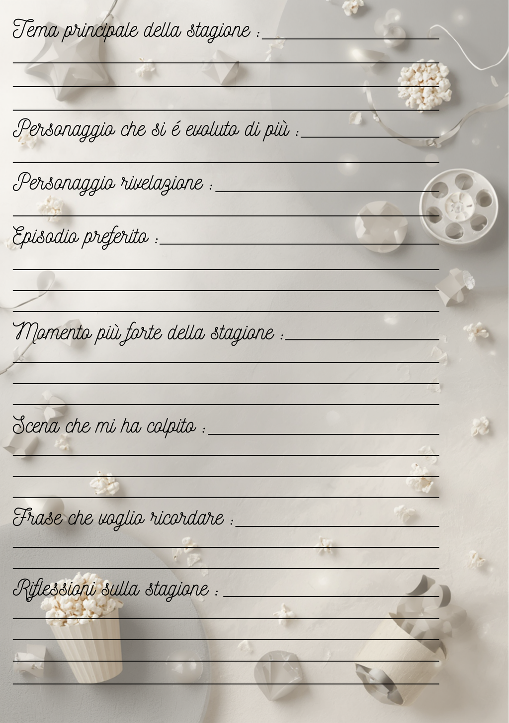 Diario Film e Serie TV Personalizzato Artigianale – Modello 2