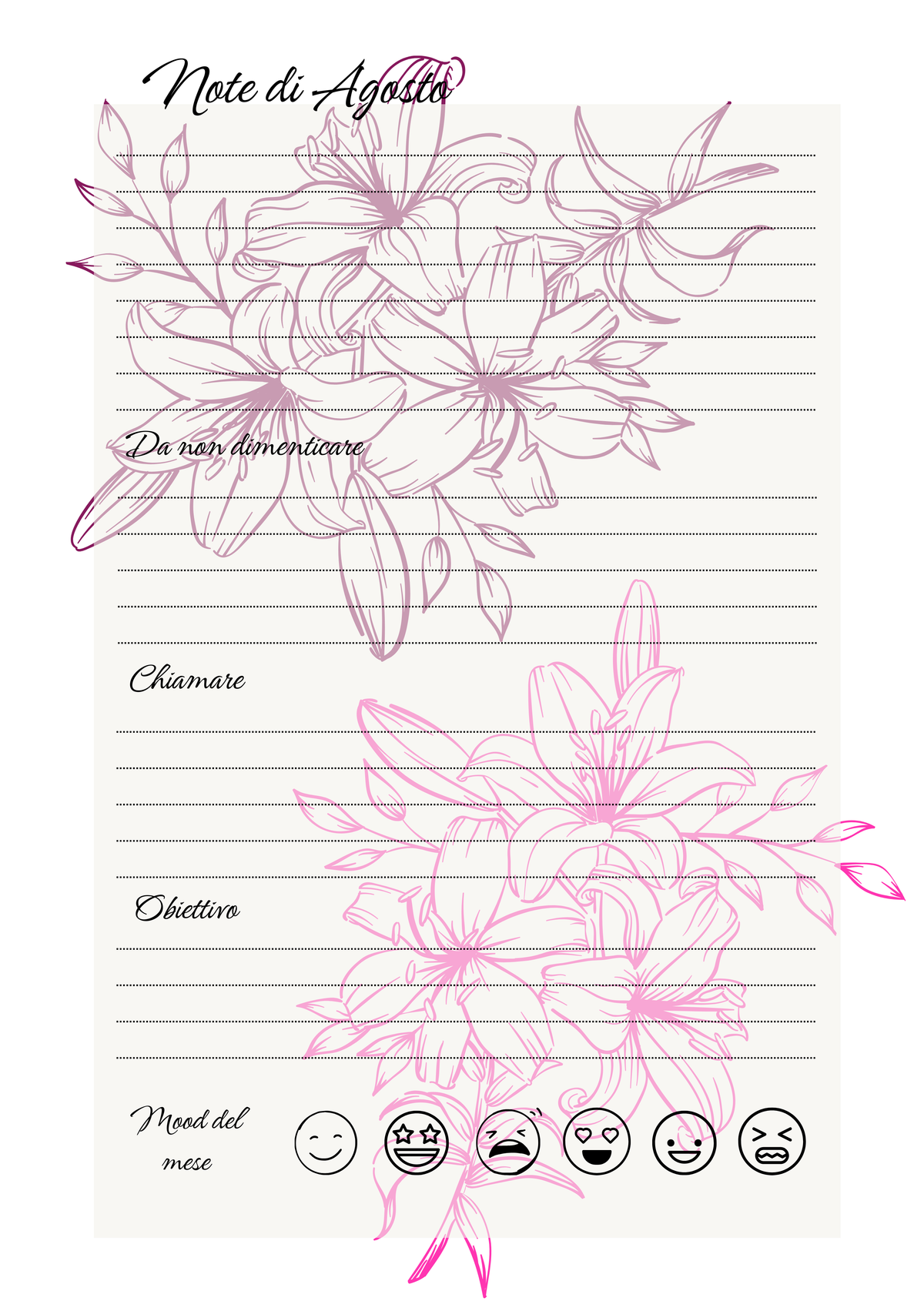 Agenda Mensile Personalizzata Artigianale Floreale