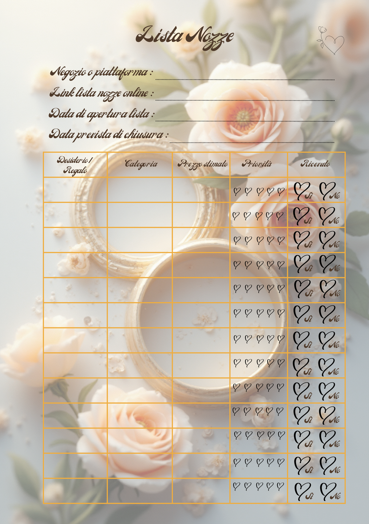 Pagina Extra Planner Matrimonio Personalizzato Artigianale – Modello 1
