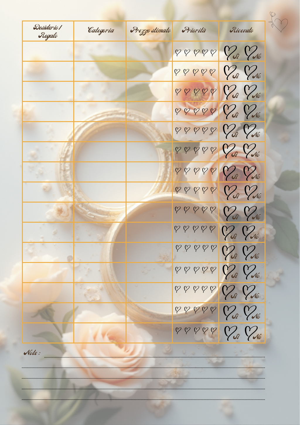 Pagina Extra Planner Matrimonio Personalizzato Artigianale – Modello 1