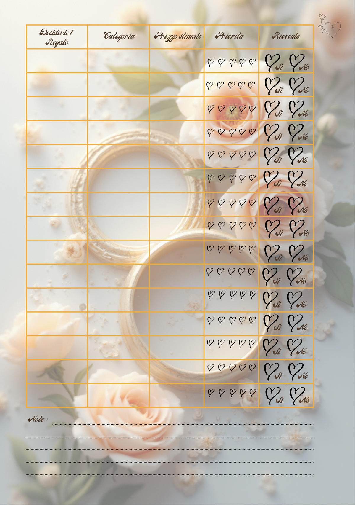Pagina Extra Planner Matrimonio Personalizzato Artigianale – Modello 1