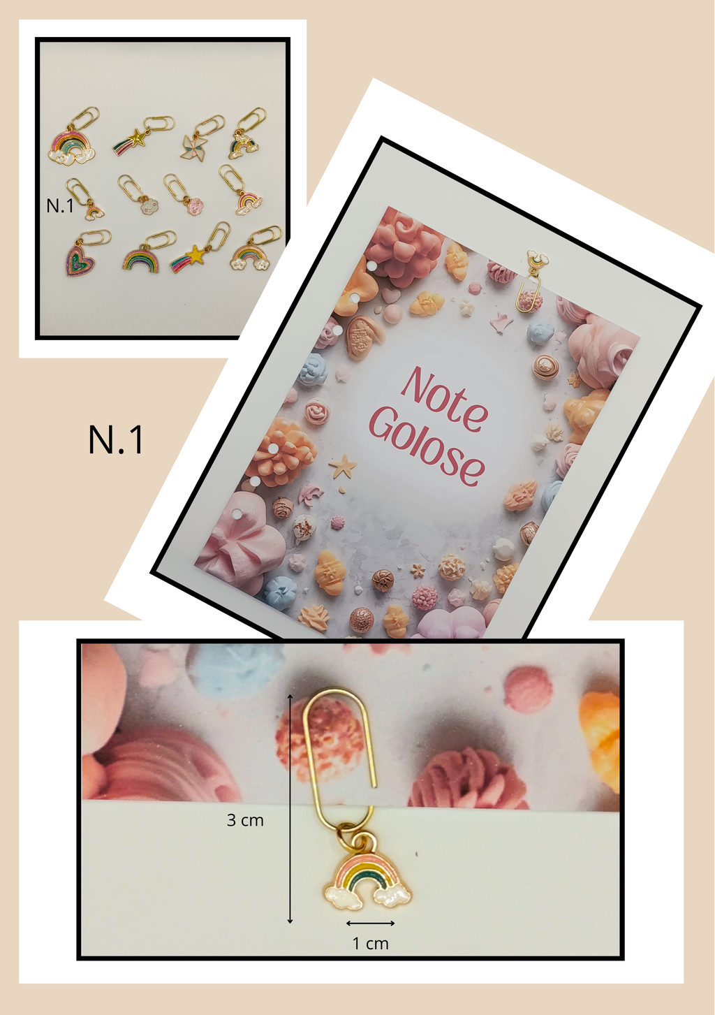 Graffette Oro con Pendente Arcobaleno – Fermafogli Colorati Decorativi Cancelleria