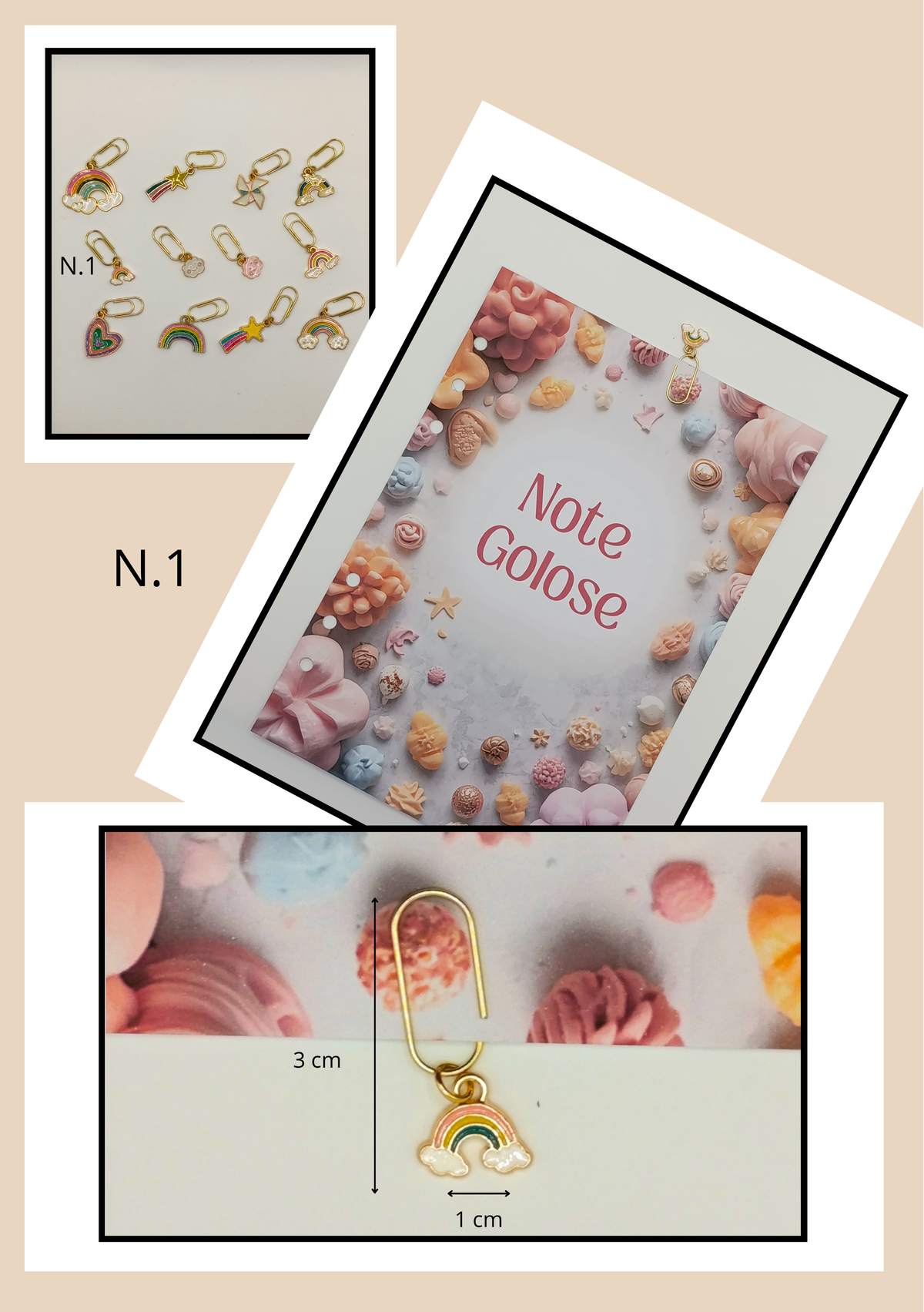 Graffette Oro con Pendente Arcobaleno – Fermafogli Colorati Decorativi Cancelleria