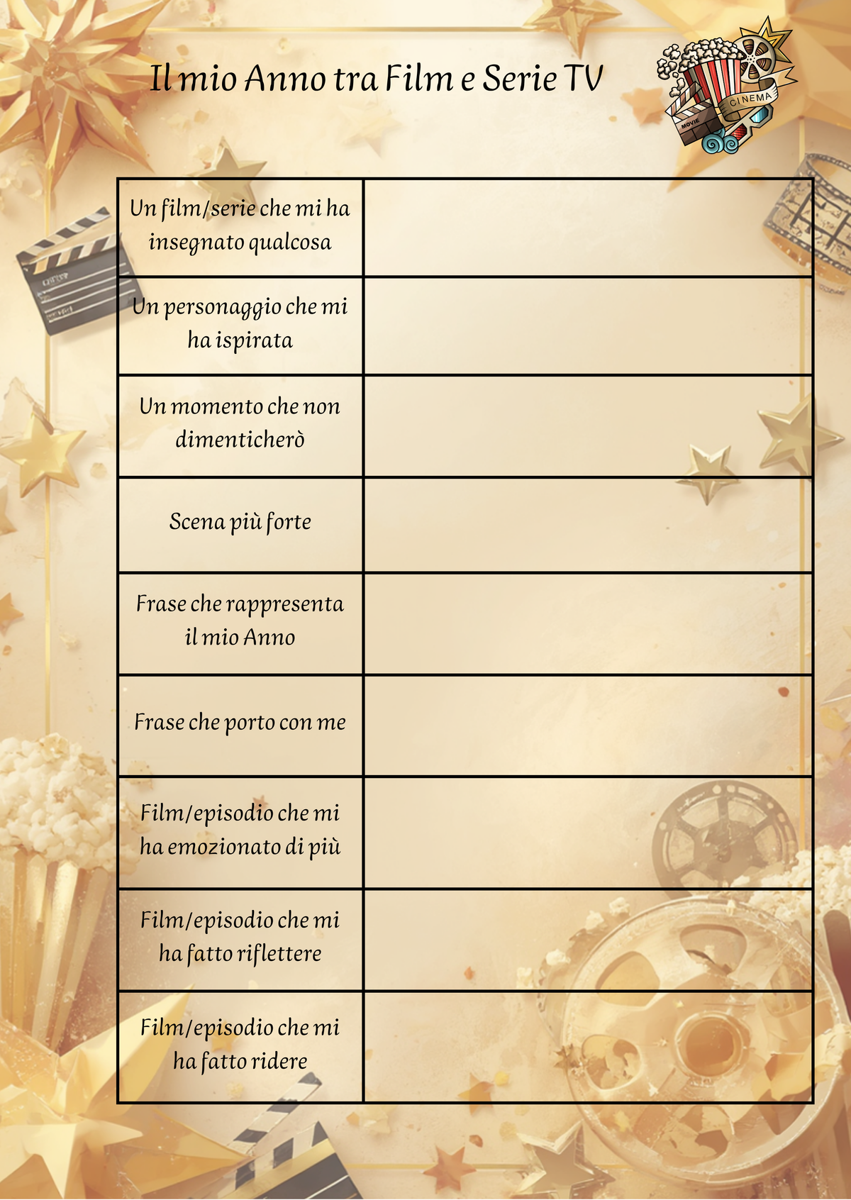 Diario Film e Serie TV Personalizzato Artigianale – Modello 3