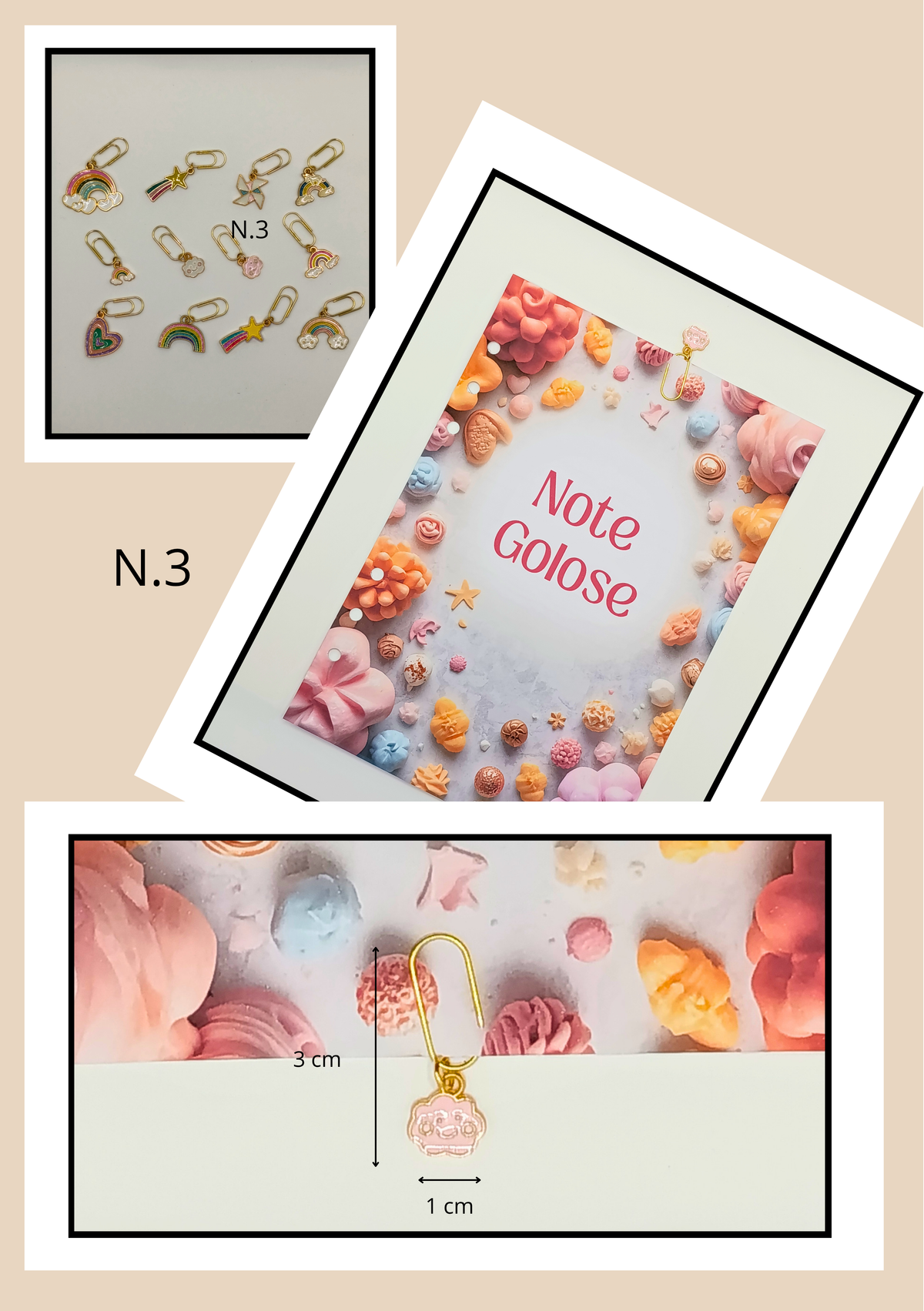Graffette Oro con Pendente Arcobaleno – Fermafogli Colorati Decorativi Cancelleria