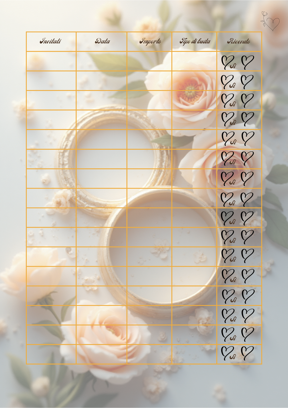 Pagina Extra Planner Matrimonio Personalizzato Artigianale – Modello 1