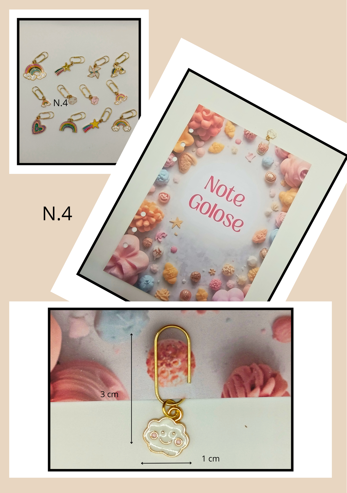 Graffette Oro con Pendente Arcobaleno – Fermafogli Colorati Decorativi Cancelleria
