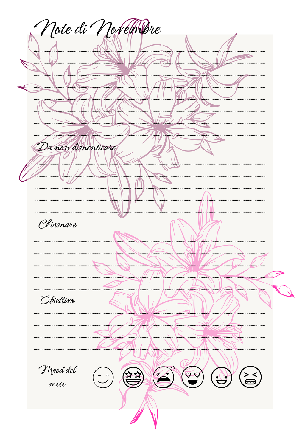 Agenda Mensile Personalizzata Artigianale Floreale