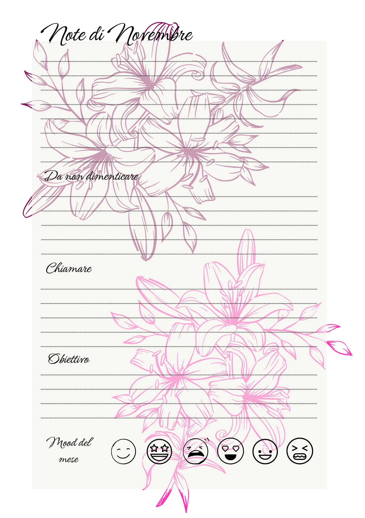 Agenda Mensile Personalizzata Artigianale Floreale