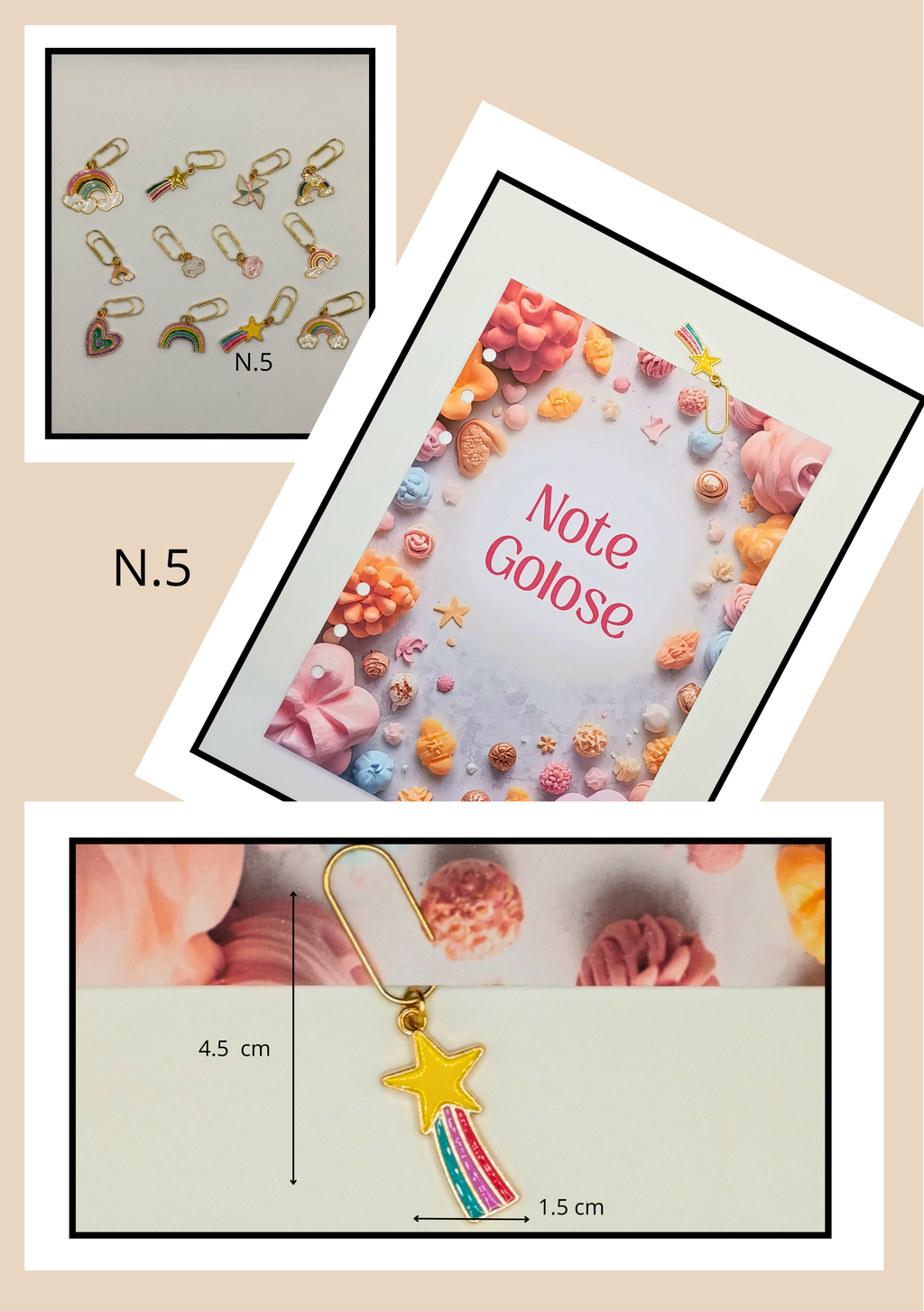 Graffette Oro con Pendente Arcobaleno – Fermafogli Colorati Decorativi Cancelleria