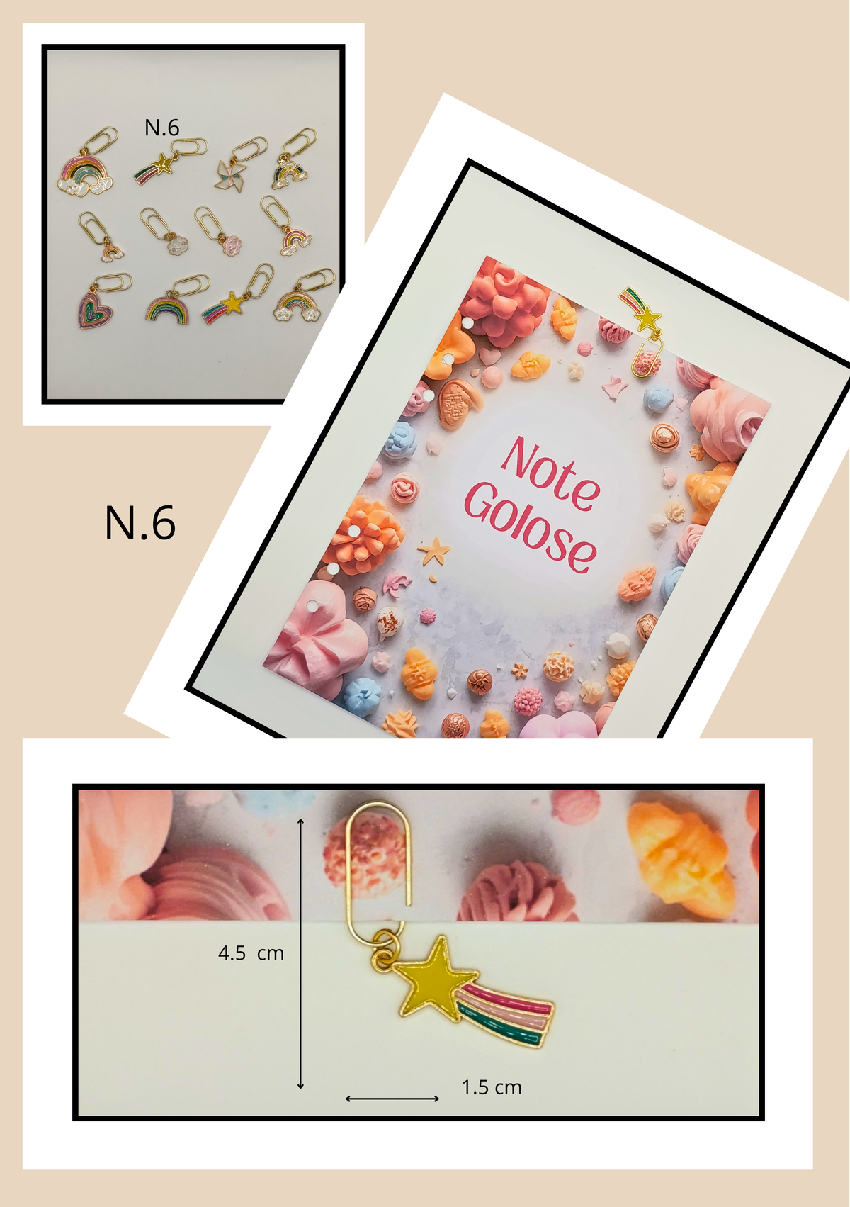Graffette Oro con Pendente Arcobaleno – Fermafogli Colorati Decorativi Cancelleria