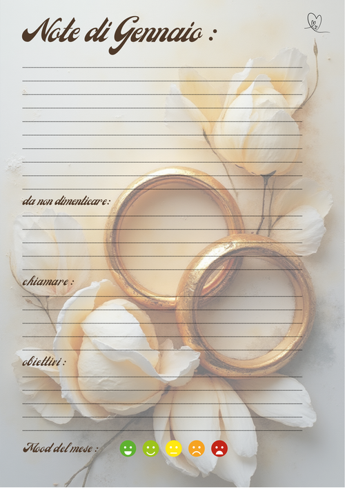 Agenda Mensile Matrimonio Personalizzata Artigianale – Modello 2
