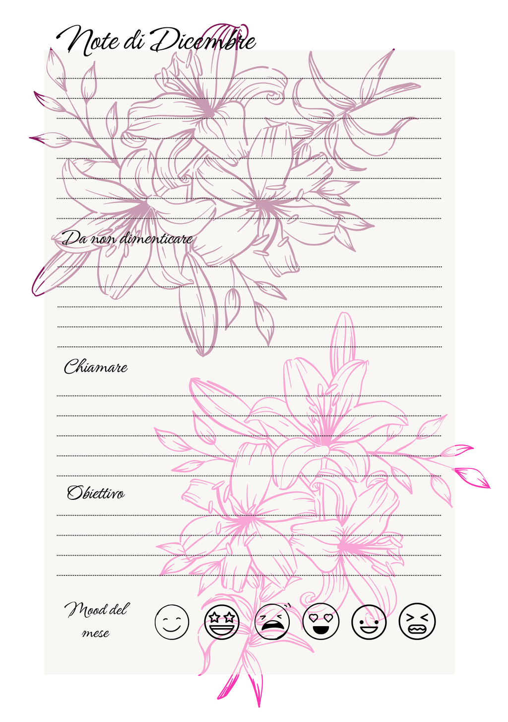 Agenda Mensile Personalizzata Artigianale Floreale