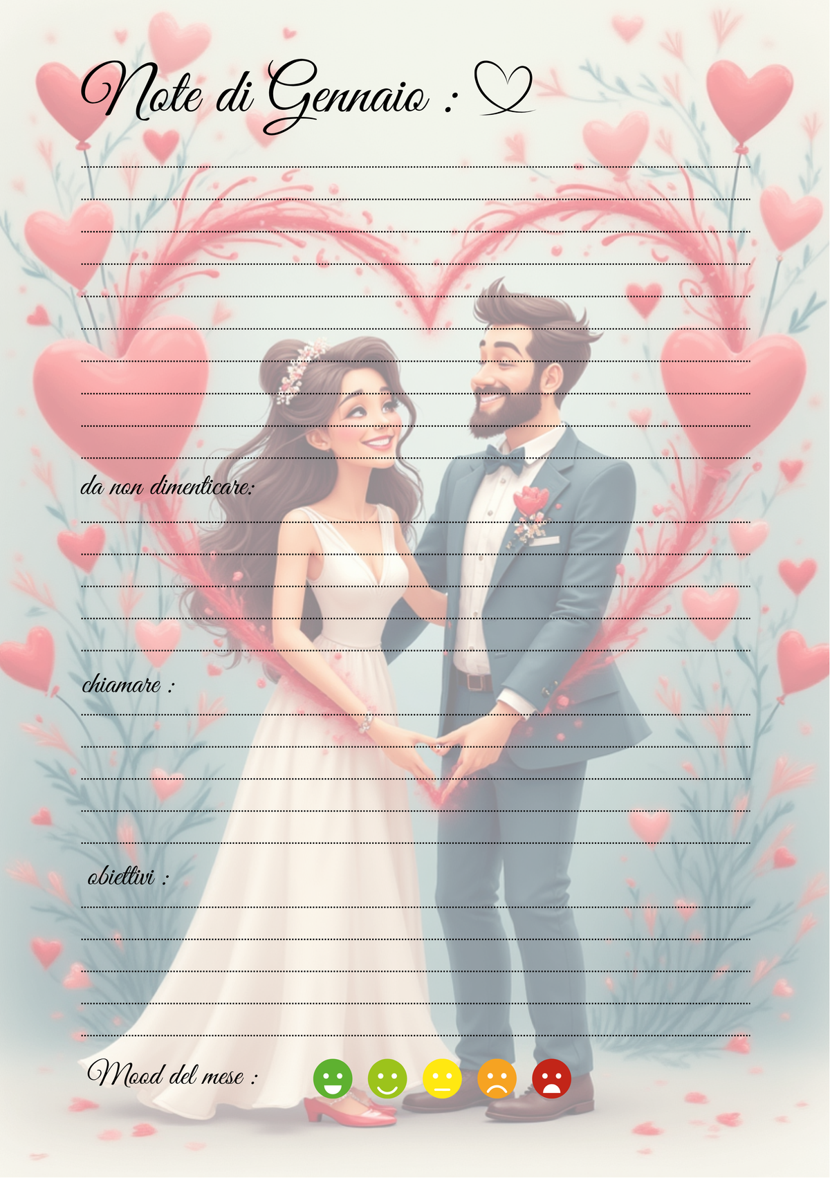 Agenda Mensile Matrimonio Personalizzata Artigianale – Modello 3