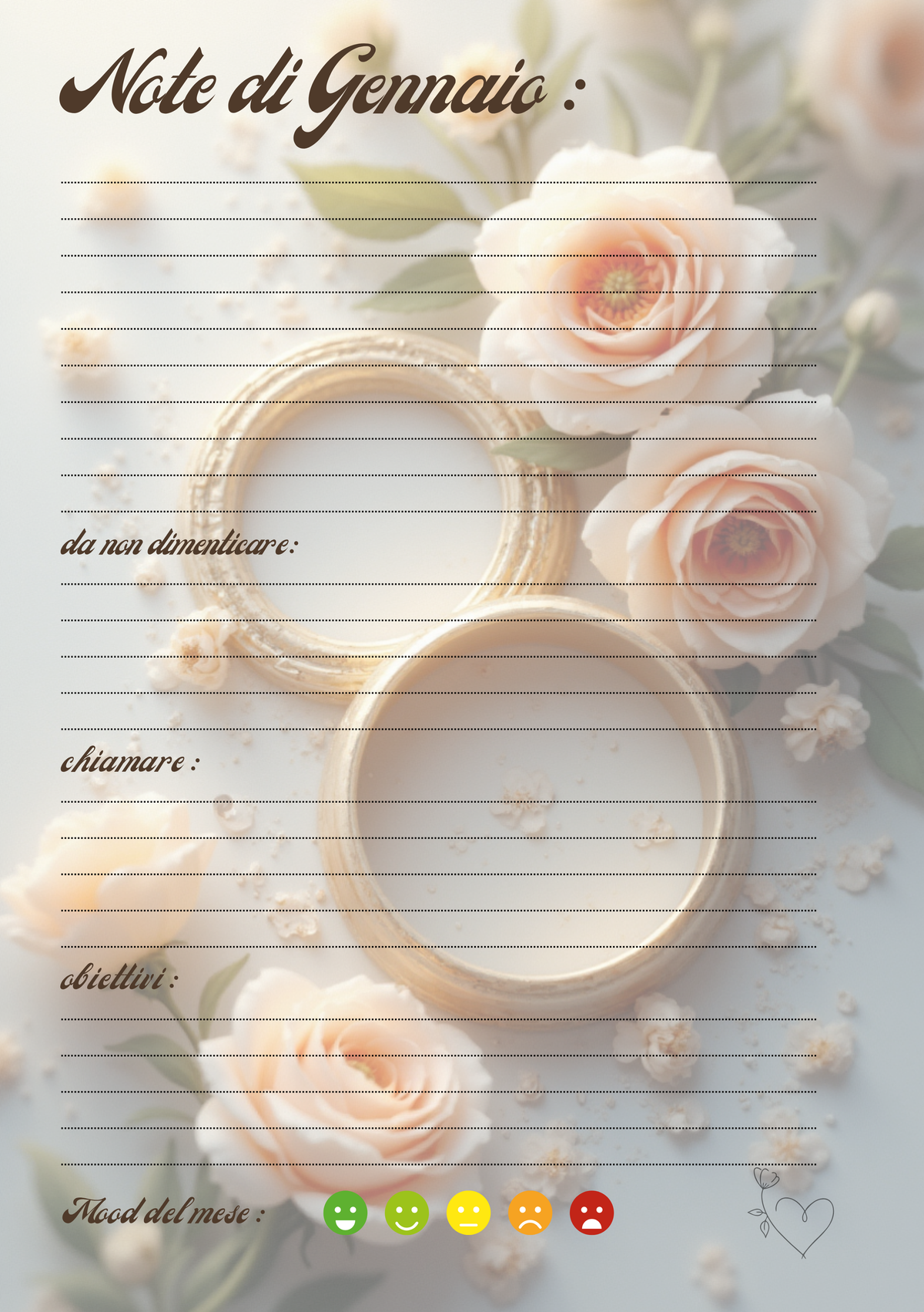 Agenda Mensile Matrimonio Personalizzata Artigianale – Modello 1