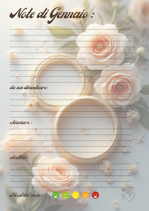 Agenda Mensile Matrimonio Personalizzata Artigianale – Modello 1