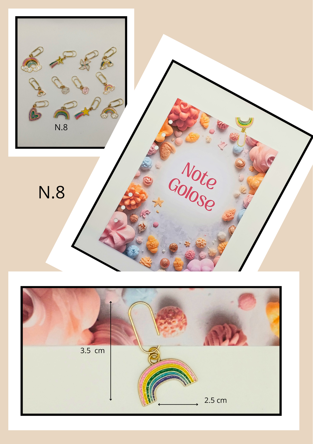 Graffette Oro con Pendente Arcobaleno – Fermafogli Colorati Decorativi Cancelleria