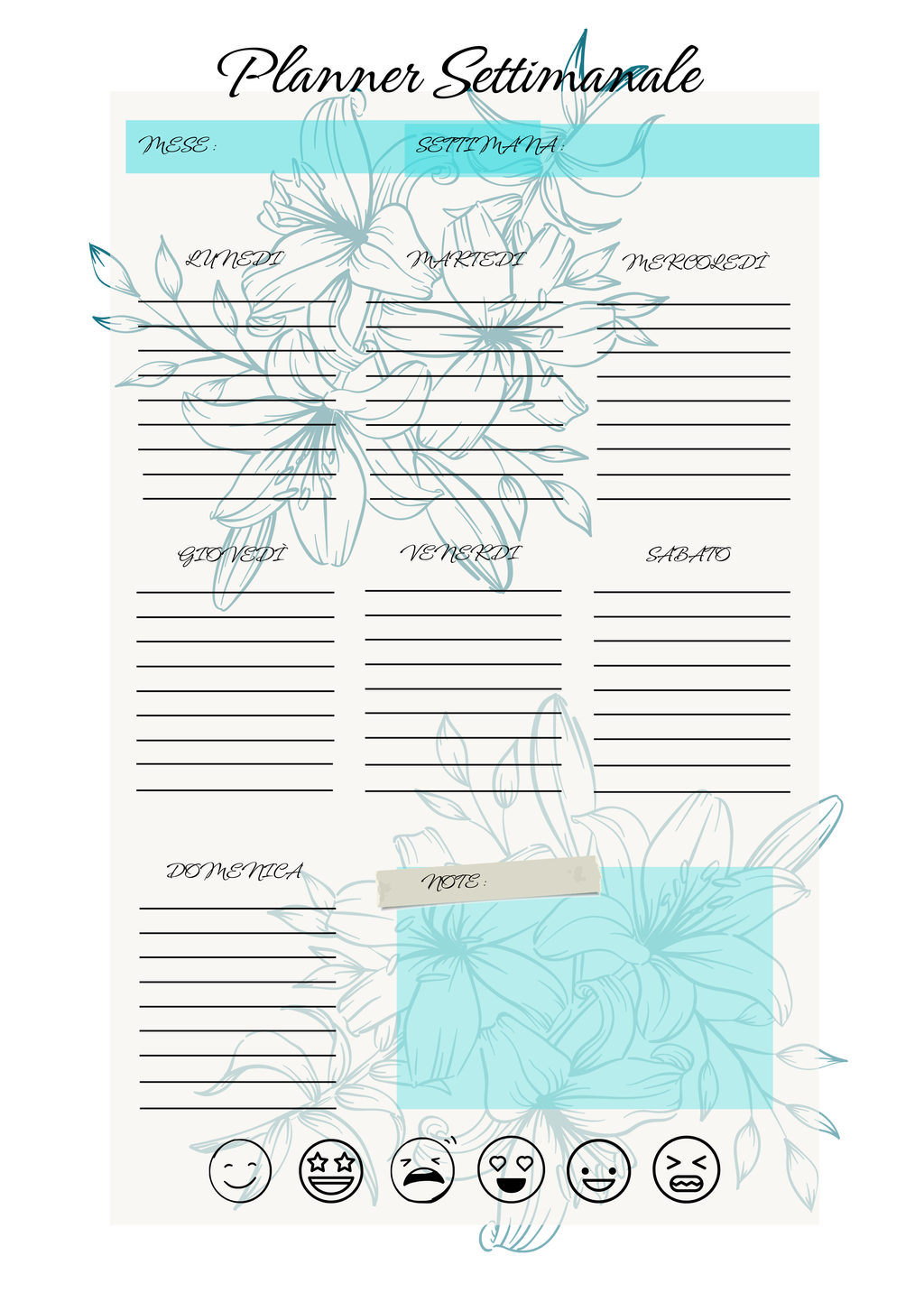 Agenda Settimanale Personalizzata Artigianale Floreale – 2 Settimane per Foglio
