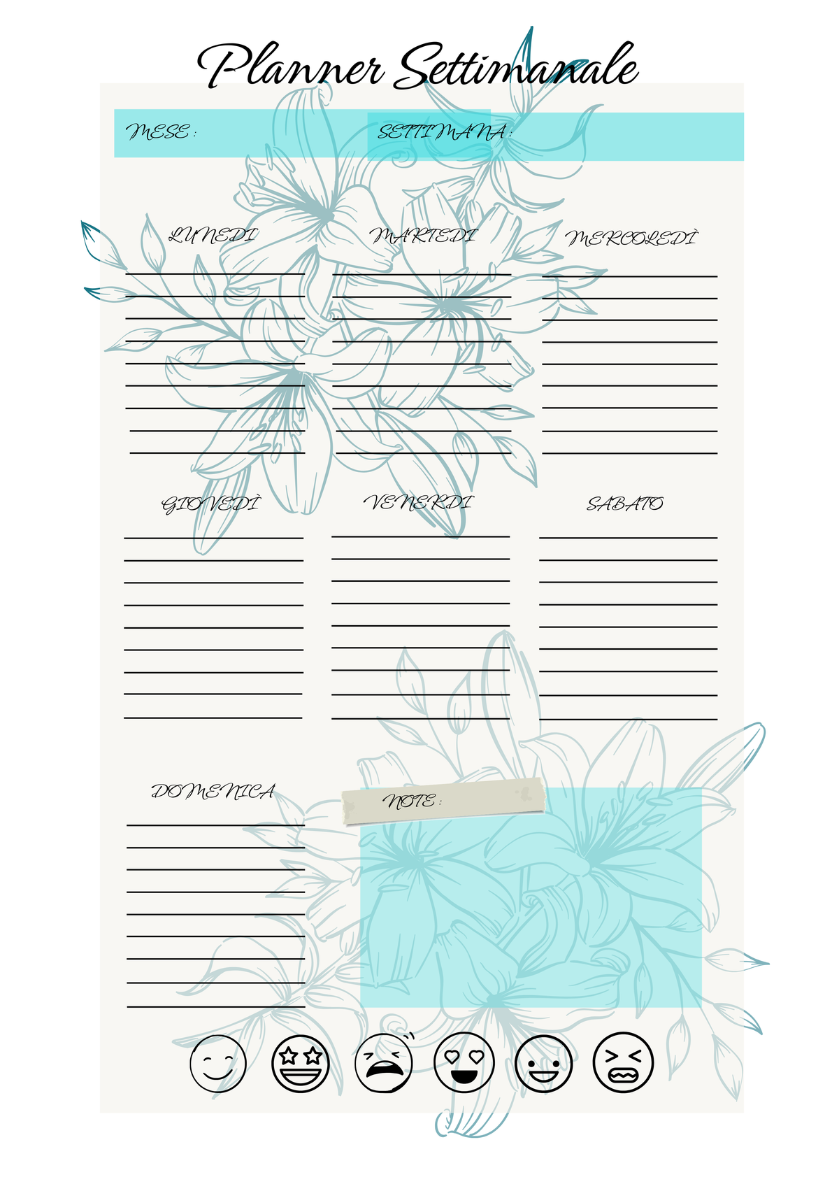 Agenda Settimanale Personalizzata Artigianale Floreale – 2 Settimane per Foglio