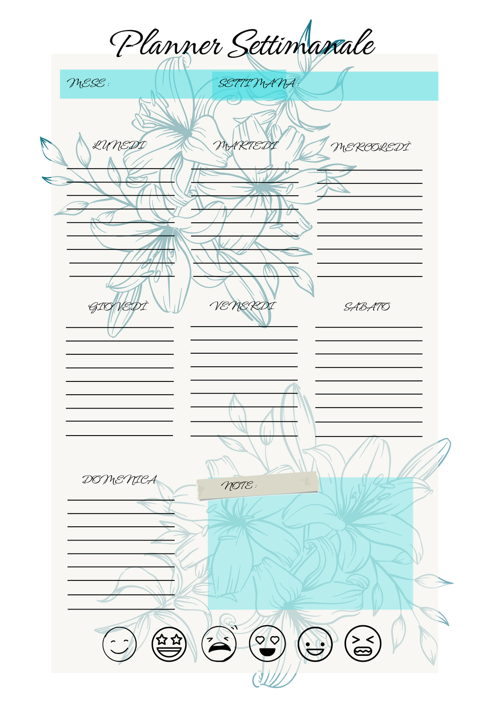 Agenda Settimanale Personalizzata Artigianale Floreale – 2 Settimane per Foglio