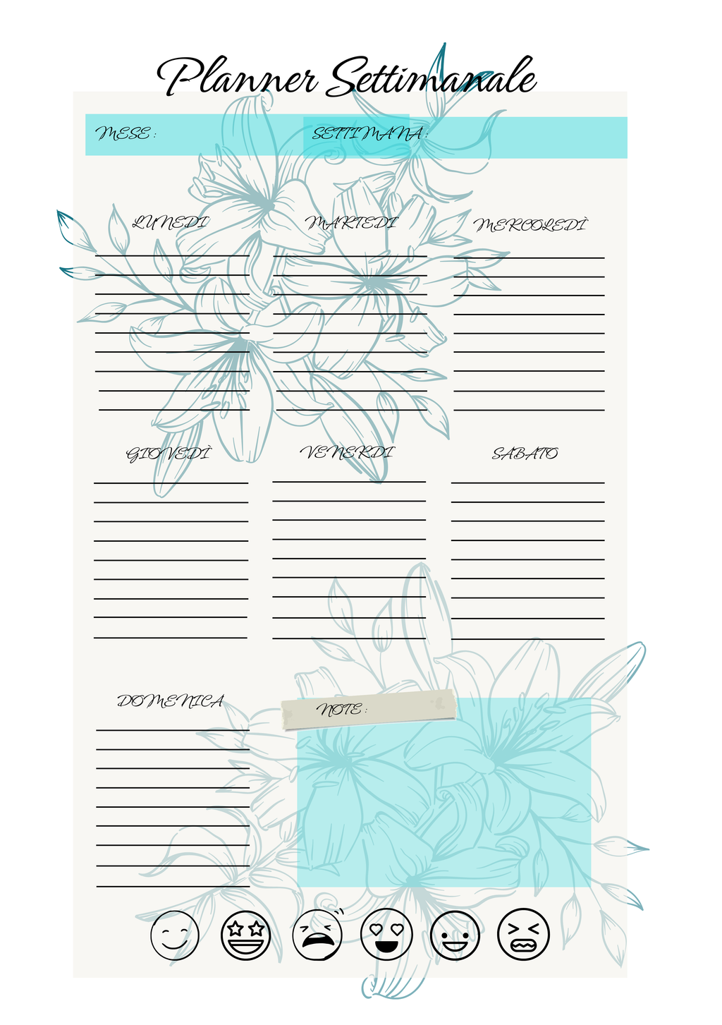 Agenda Settimanale Personalizzata Artigianale Floreale – 1 Settimana per Foglio