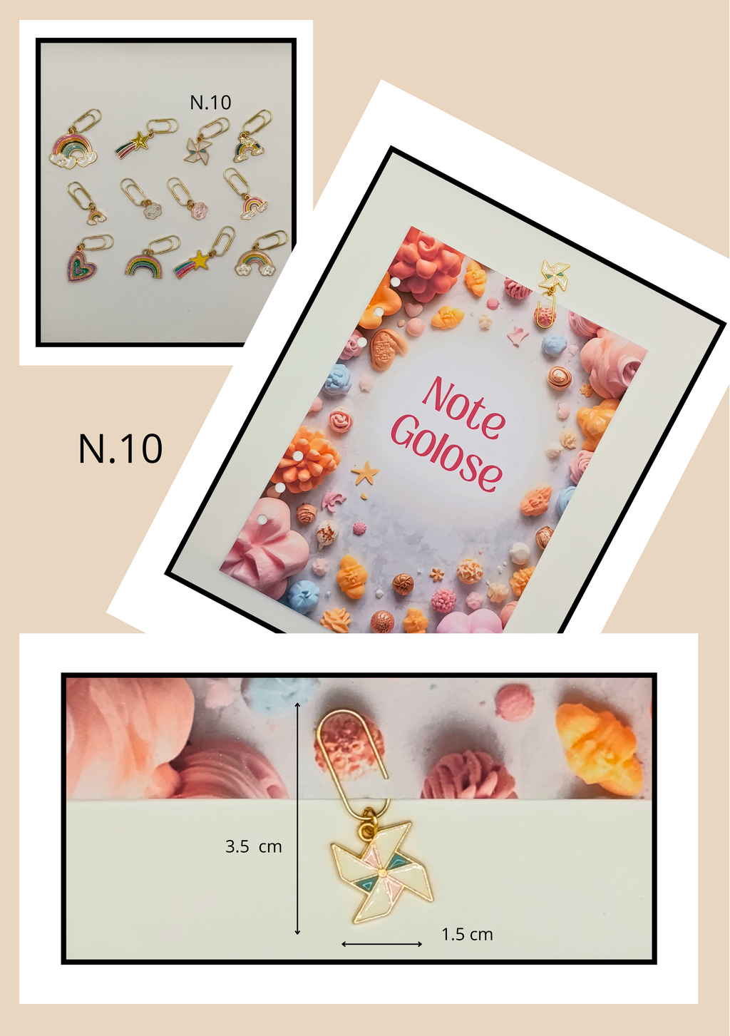 Graffette Oro con Pendente Arcobaleno – Fermafogli Colorati Decorativi Cancelleria