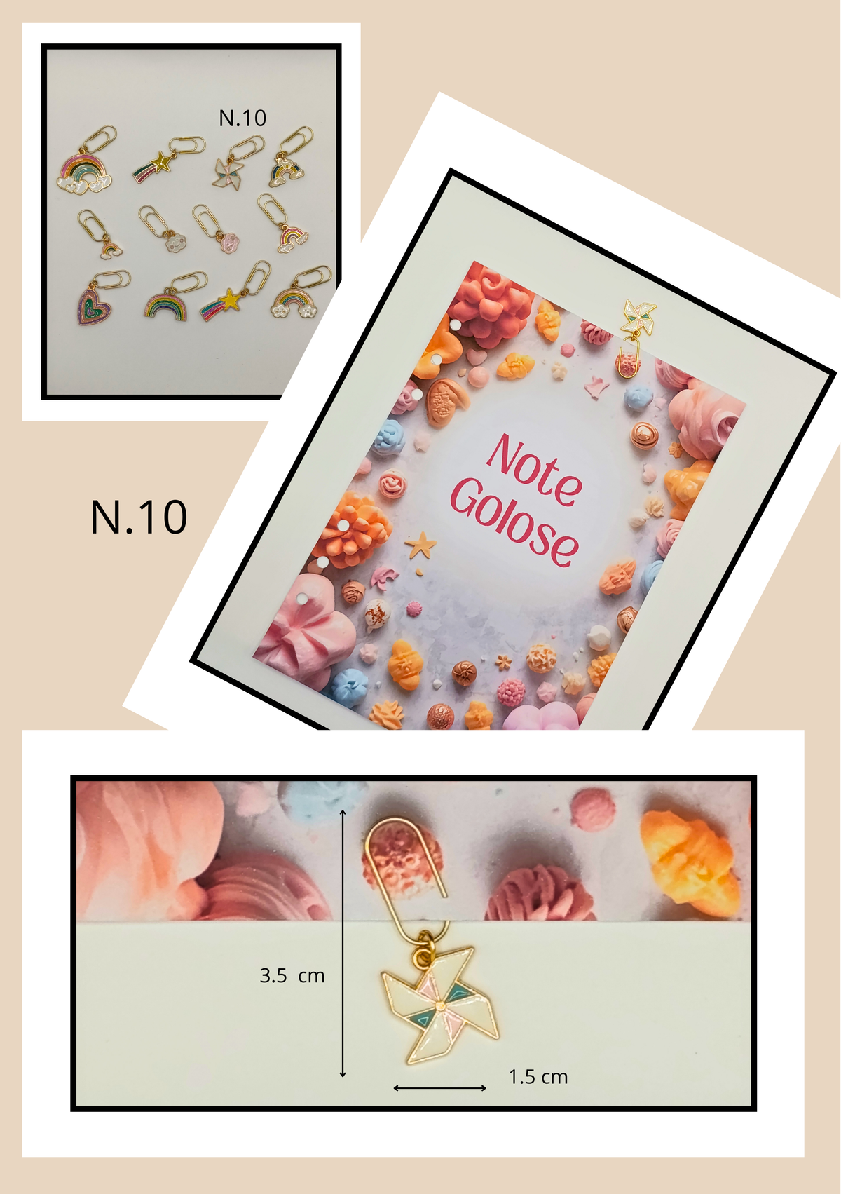 Graffette Oro con Pendente Arcobaleno – Fermafogli Colorati Decorativi Cancelleria
