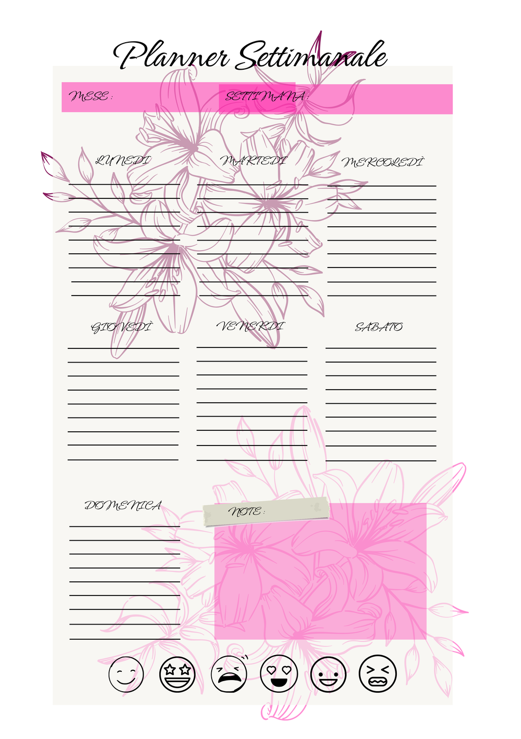 Agenda Settimanale Personalizzata Artigianale Floreale – 1 Settimana per Foglio