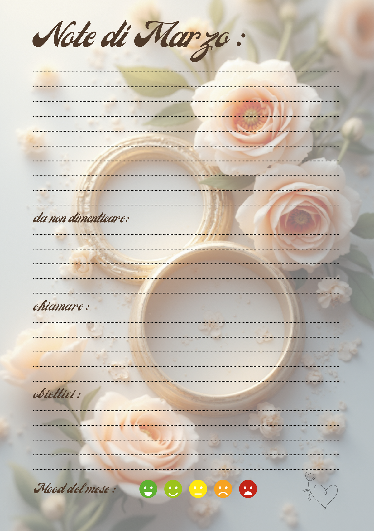 Agenda Mensile Matrimonio Personalizzata Artigianale – Modello 1
