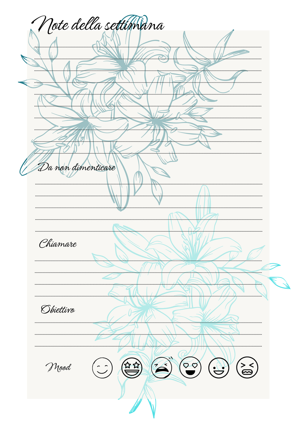 Agenda Settimanale Personalizzata Artigianale Floreale – 1 Settimana per Foglio