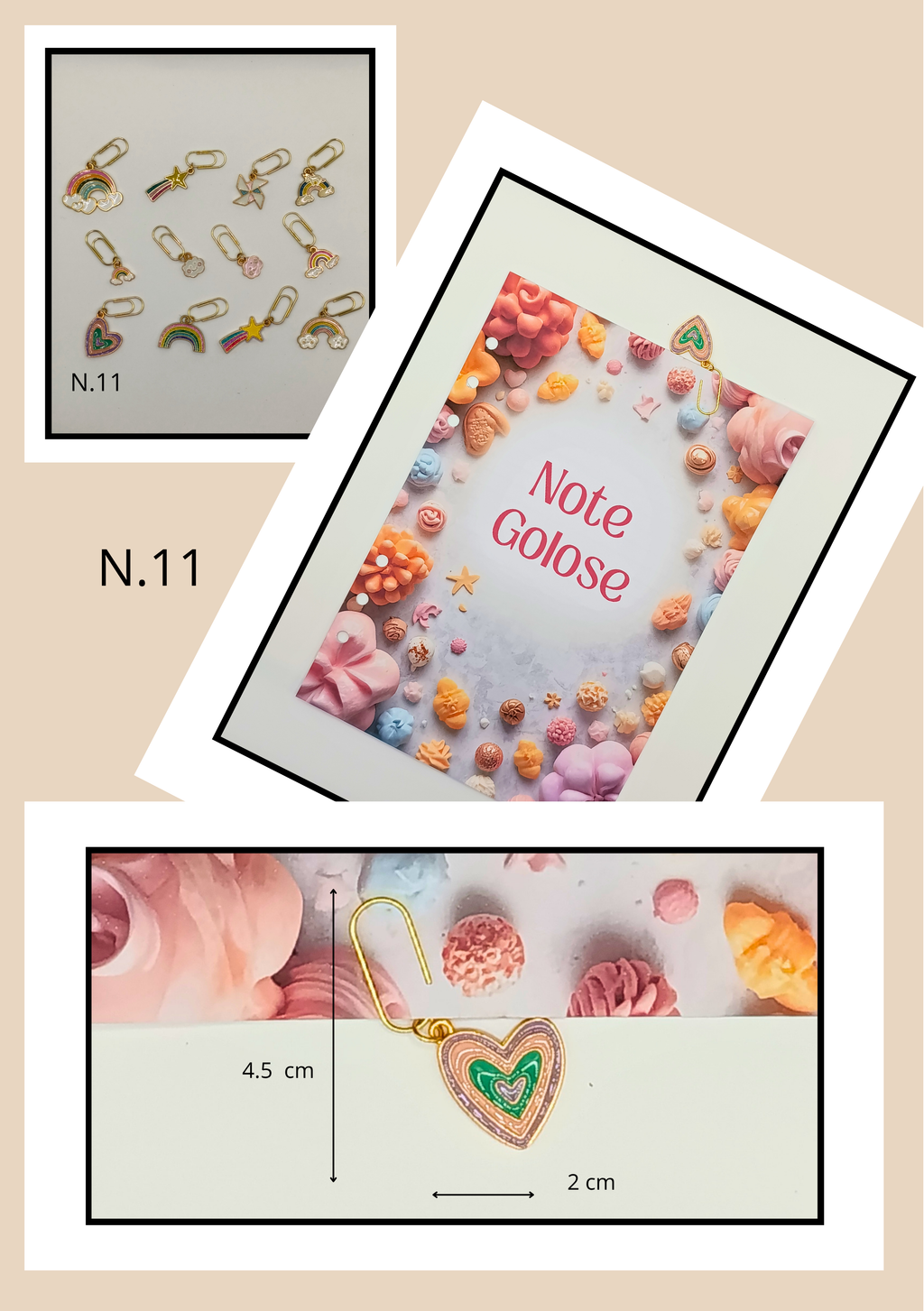 Graffette Oro con Pendente Arcobaleno – Fermafogli Colorati Decorativi Cancelleria