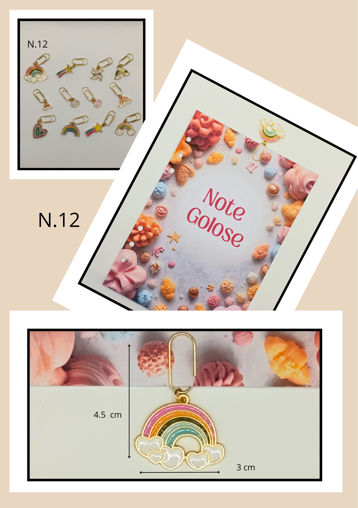 Graffette Oro con Pendente Arcobaleno – Fermafogli Colorati Decorativi Cancelleria