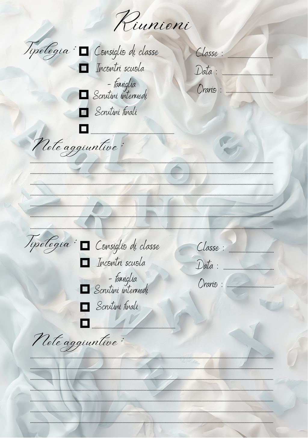 Pagina Extra Planner Insegnante Personalizzato Artigianale – Modello 1