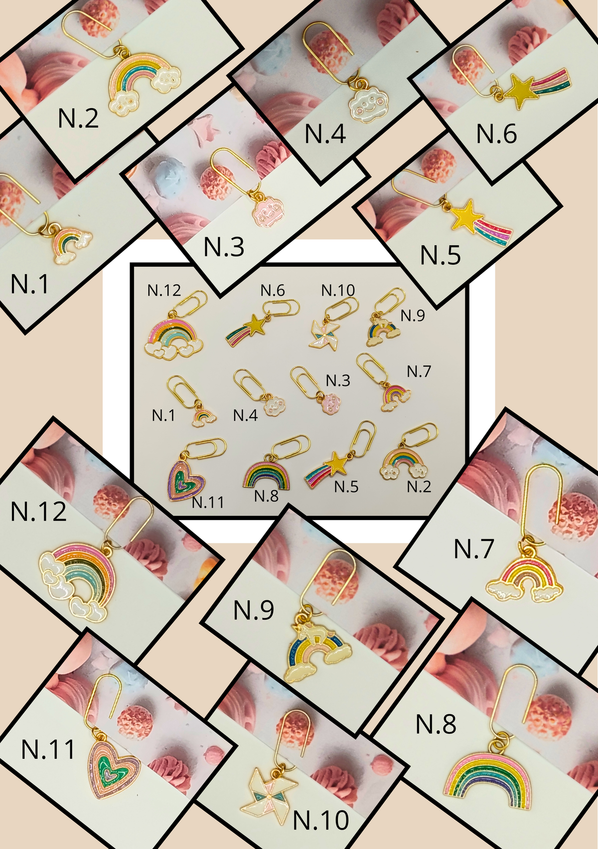 Graffette Oro con Pendente Arcobaleno – Fermafogli Colorati Decorativi Cancelleria